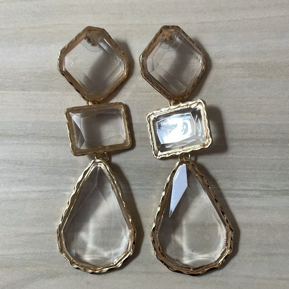Luxury Clear Acrylic Geo Drop Earrings - Picture 8 of 13